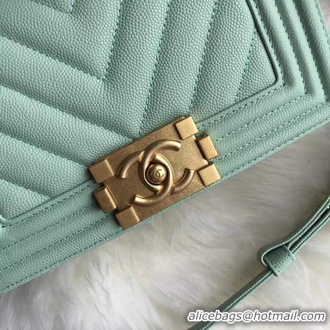 Shop Chanel Le Boy Original Caviar Leather Shoulder Bag A67085 Light Green Gold Chain