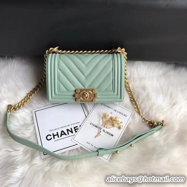 Shop Chanel Le Boy Original Caviar Leather Shoulder Bag A67085 Light Green Gold Chain