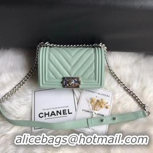 Discount Chanel Le Boy Original Caviar Leather Shoulder Bag A67085 Light Green Silver Chain