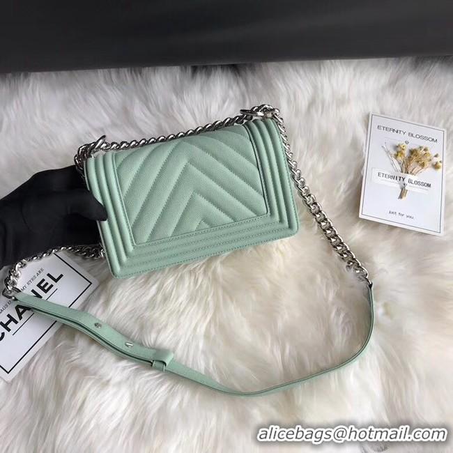 Discount Chanel Le Boy Original Caviar Leather Shoulder Bag A67085 Light Green Silver Chain