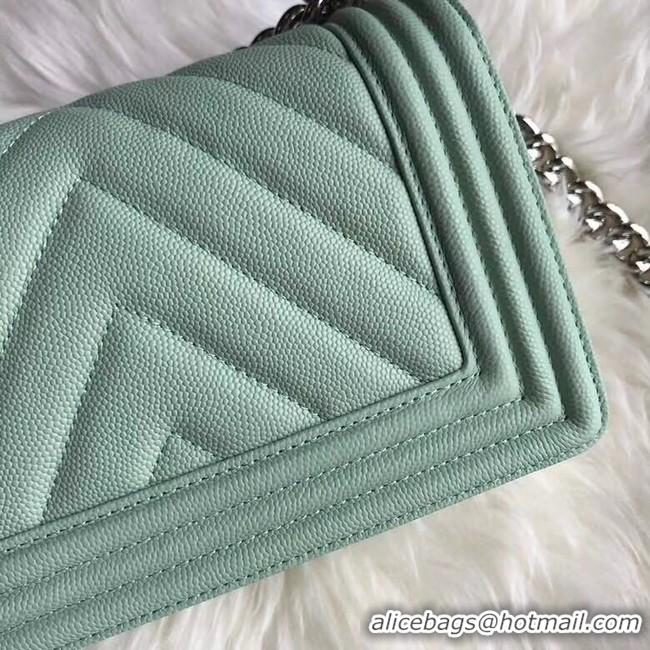 Discount Chanel Le Boy Original Caviar Leather Shoulder Bag A67085 Light Green Silver Chain