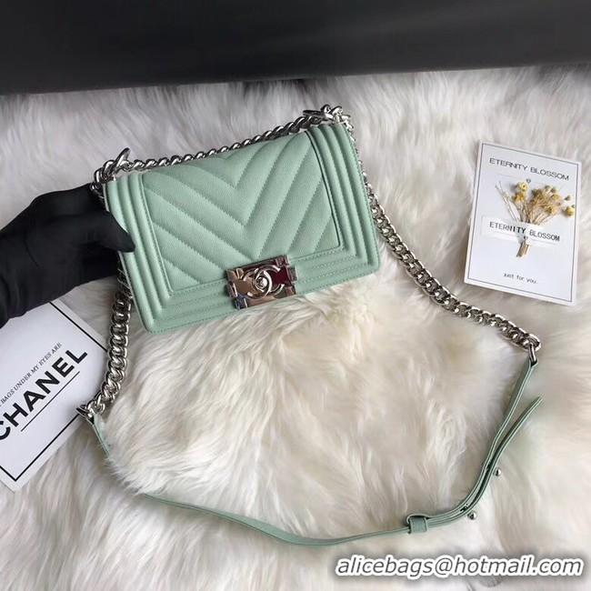 Discount Chanel Le Boy Original Caviar Leather Shoulder Bag A67085 Light Green Silver Chain