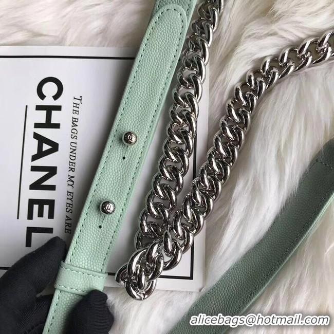 Discount Chanel Le Boy Original Caviar Leather Shoulder Bag A67085 Light Green Silver Chain