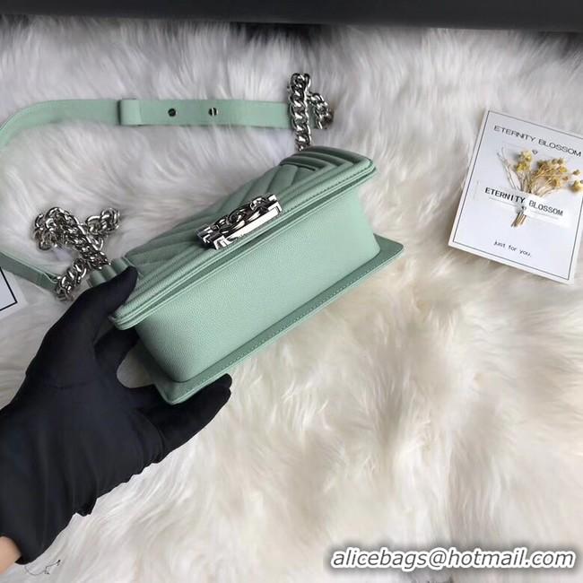 Discount Chanel Le Boy Original Caviar Leather Shoulder Bag A67085 Light Green Silver Chain