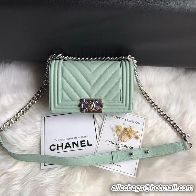 Discount Chanel Le Boy Original Caviar Leather Shoulder Bag A67085 Light Green Silver Chain