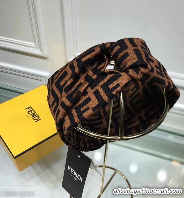 Ladies Cheapest Fendi FF Print Headband Brown F89606 2018