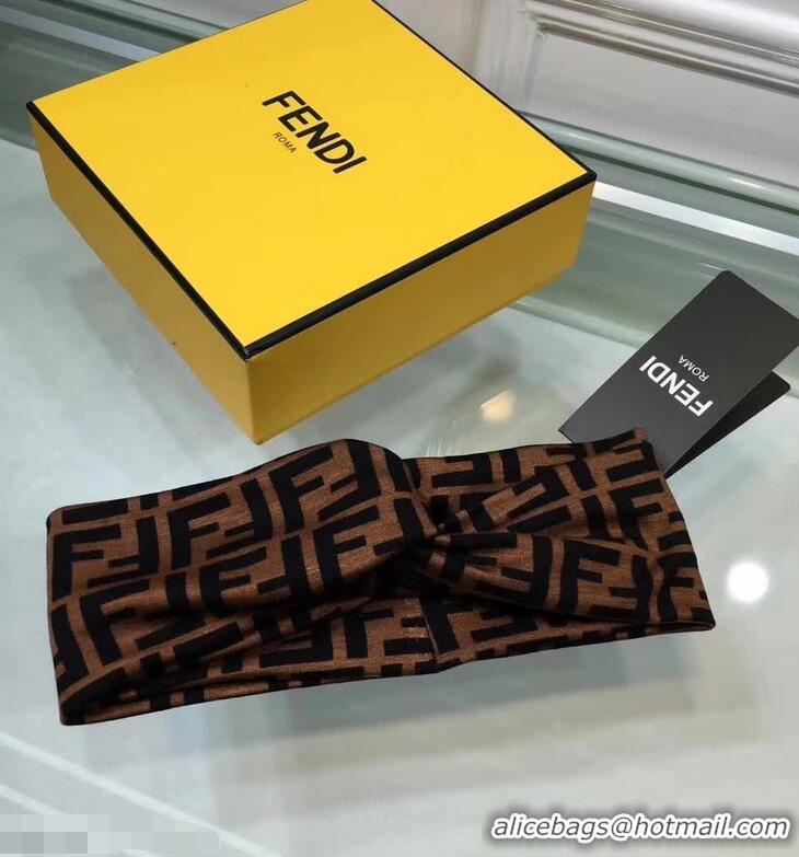 Ladies Cheapest Fendi FF Print Headband Brown F89606 2018