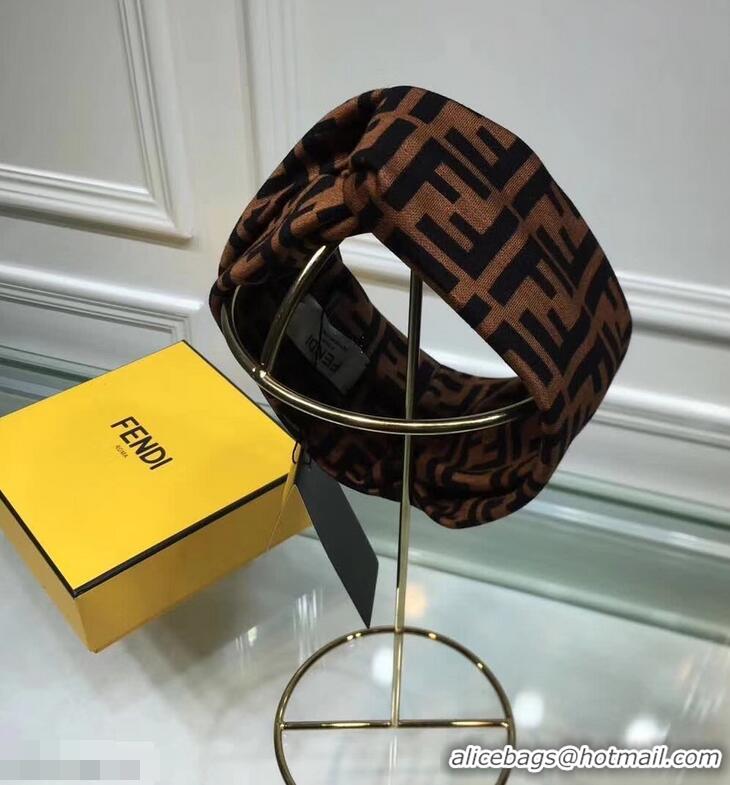 Ladies Cheapest Fendi FF Print Headband Brown F89606 2018