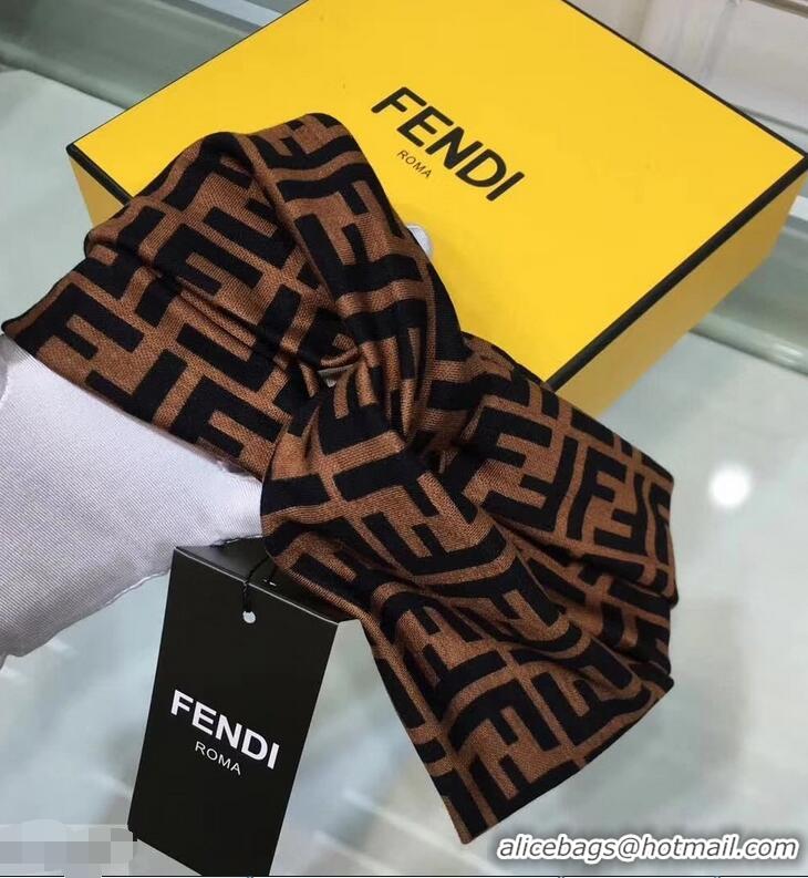 Ladies Cheapest Fendi FF Print Headband Brown F89606 2018