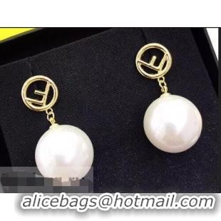 Ladies Imitation Fendi F Pearl Earrings F918163 Gold