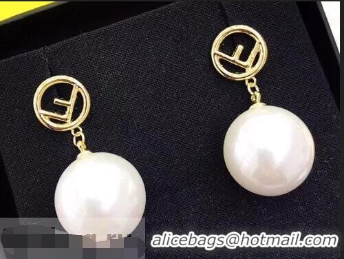 Ladies Imitation Fendi F Pearl Earrings F918163 Gold