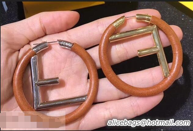 Ladies New Fendi F Is Fendi Loop Earrings F9108173 Brown