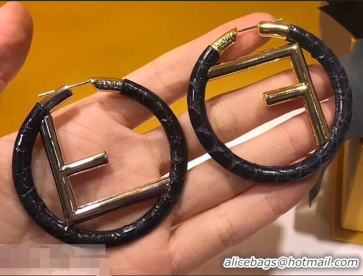 High Quality Fendi F Is Fendi Loop Earrings F9108173 Elaphe Black