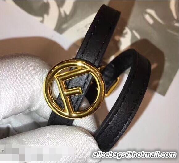 Free Shipping Fendi F Is Fendi Double-wrap Bracelet F934101 Black with Adjustable Buckle