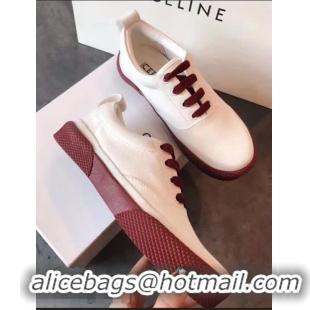 Luxury Discount Celine Rubber Sole Lace-up Sneakers C72283 White/Burgundy