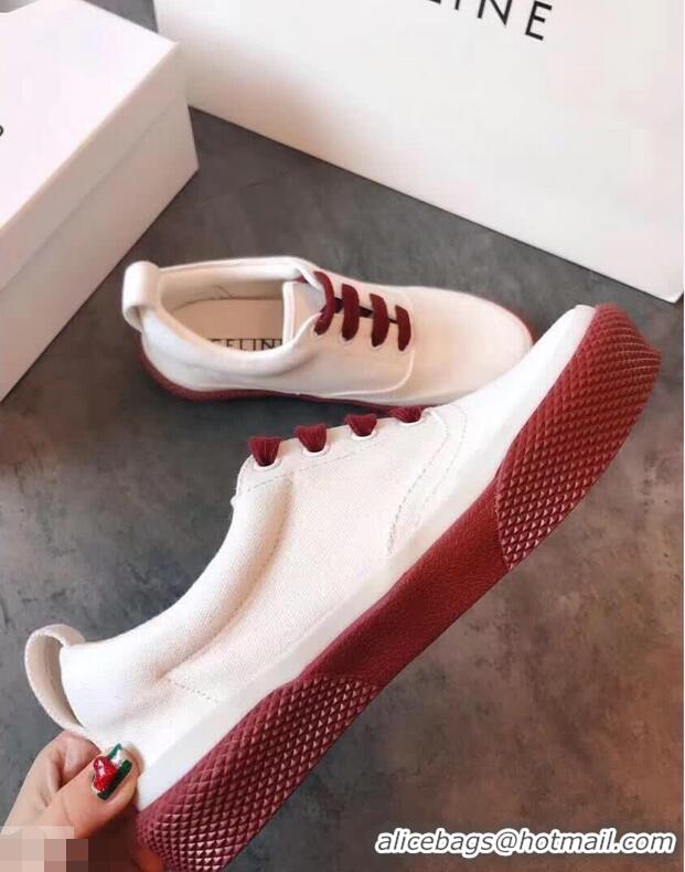 Luxury Discount Celine Rubber Sole Lace-up Sneakers C72283 White/Burgundy