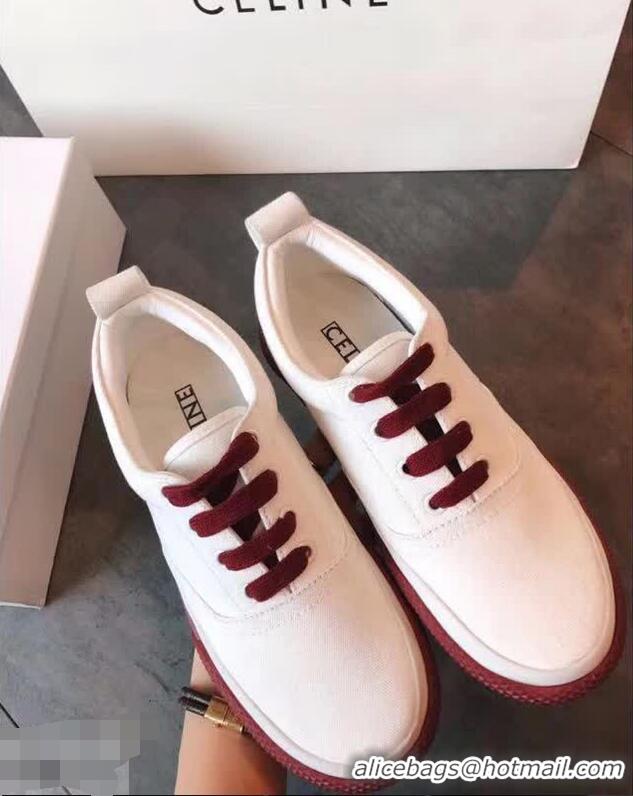 Luxury Discount Celine Rubber Sole Lace-up Sneakers C72283 White/Burgundy