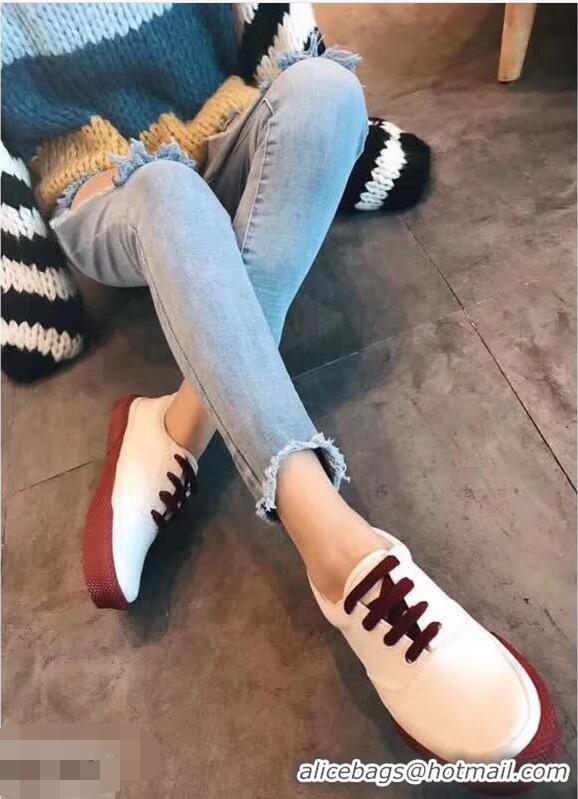 Luxury Discount Celine Rubber Sole Lace-up Sneakers C72283 White/Burgundy