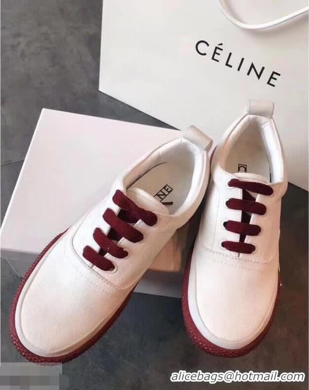 Luxury Discount Celine Rubber Sole Lace-up Sneakers C72283 White/Burgundy