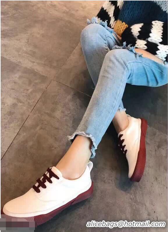 Luxury Discount Celine Rubber Sole Lace-up Sneakers C72283 White/Burgundy