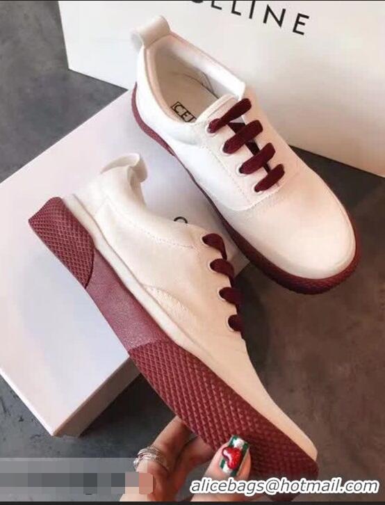 Luxury Discount Celine Rubber Sole Lace-up Sneakers C72283 White/Burgundy