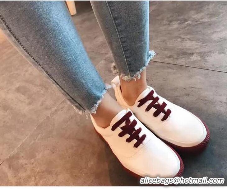 Luxury Discount Celine Rubber Sole Lace-up Sneakers C72283 White/Burgundy