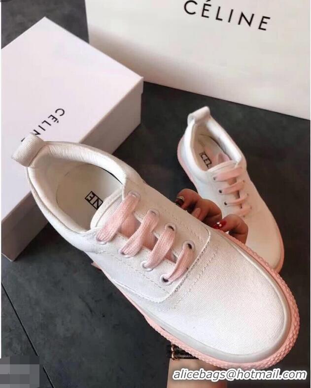 Best Discount Celine Rubber Sole Lace-up Sneakers C72283 White/Pink