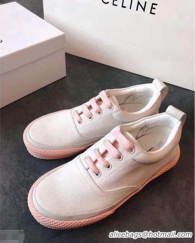 Best Discount Celine Rubber Sole Lace-up Sneakers C72283 White/Pink