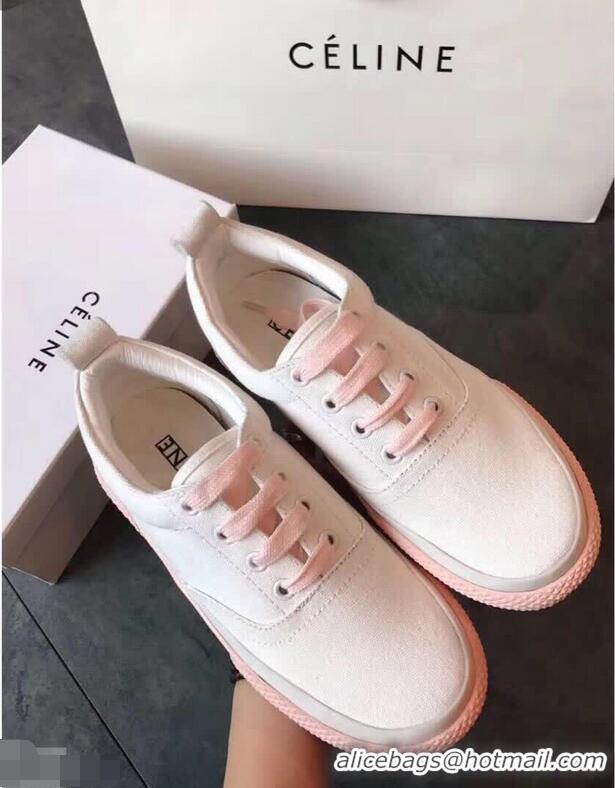 Best Discount Celine Rubber Sole Lace-up Sneakers C72283 White/Pink