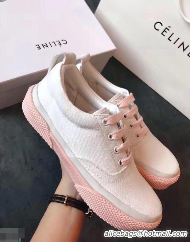 Best Discount Celine Rubber Sole Lace-up Sneakers C72283 White/Pink