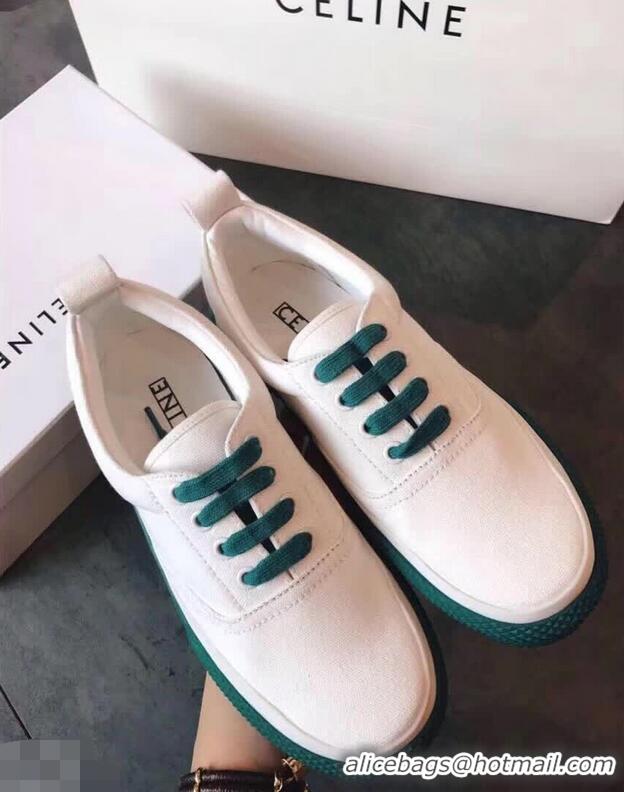 Inexpensive Discount Celine Rubber Sole Lace-up Sneakers C72283 White/Green