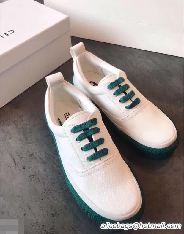 Inexpensive Discount Celine Rubber Sole Lace-up Sneakers C72283 White/Green