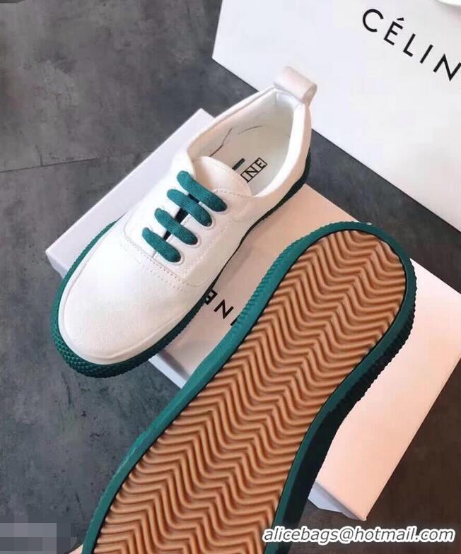 Inexpensive Discount Celine Rubber Sole Lace-up Sneakers C72283 White/Green