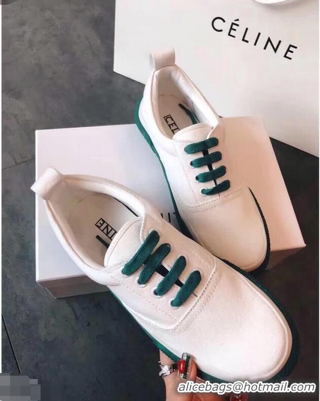 Inexpensive Discount Celine Rubber Sole Lace-up Sneakers C72283 White/Green