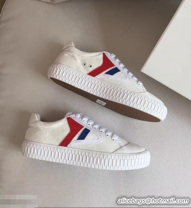 Free Shipping Discount Celine Canvas Plimsole Lace Up Sneakers C72426 White/Red/Blue