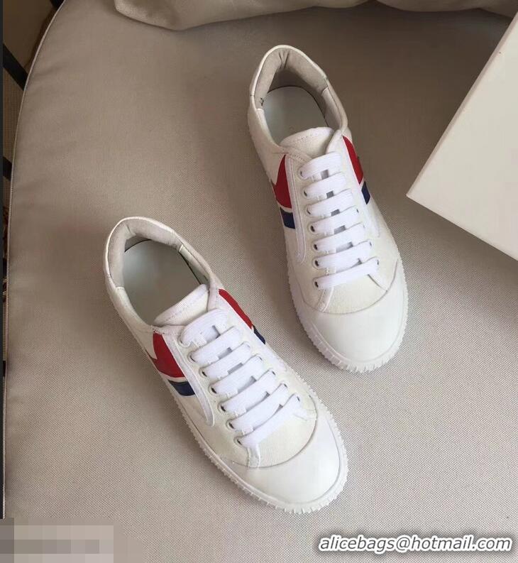 Free Shipping Discount Celine Canvas Plimsole Lace Up Sneakers C72426 White/Red/Blue