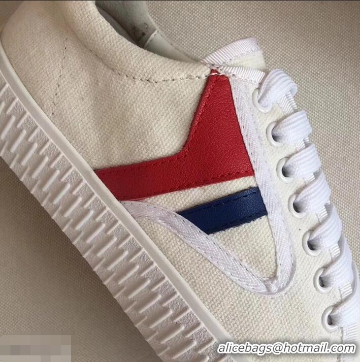 Free Shipping Discount Celine Canvas Plimsole Lace Up Sneakers C72426 White/Red/Blue