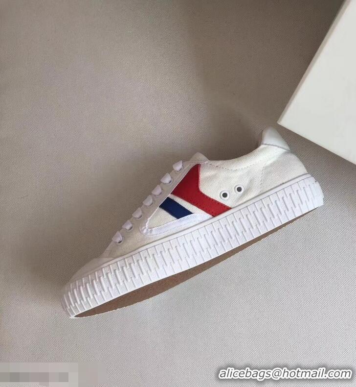 Free Shipping Discount Celine Canvas Plimsole Lace Up Sneakers C72426 White/Red/Blue