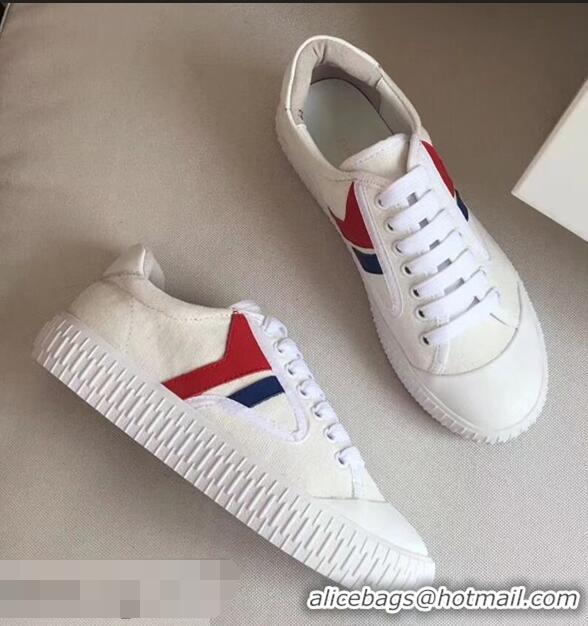 Free Shipping Discount Celine Canvas Plimsole Lace Up Sneakers C72426 White/Red/Blue