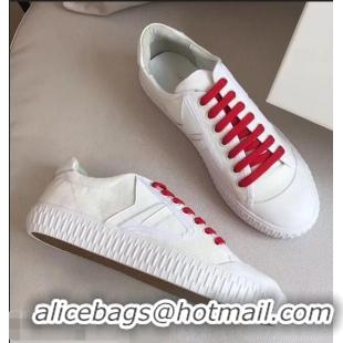 Inexpensive Celine Canvas Plimsole Lace Up Sneakers C72426 White/Red