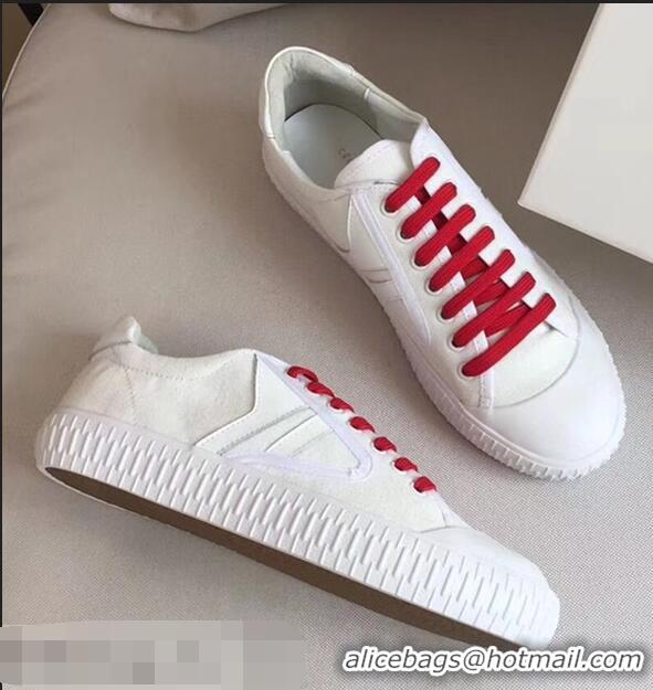 Inexpensive Celine Canvas Plimsole Lace Up Sneakers C72426 White/Red