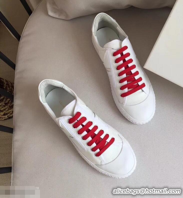 Inexpensive Celine Canvas Plimsole Lace Up Sneakers C72426 White/Red