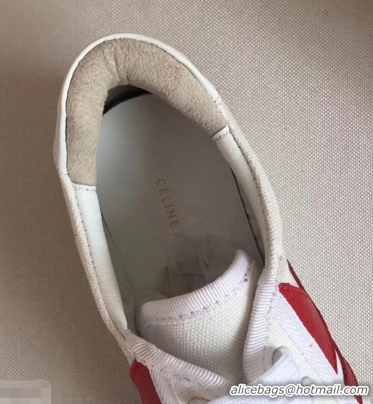 Top Quality Celine Canvas Plimsole Lace Up Sneakers C72426 Red/White