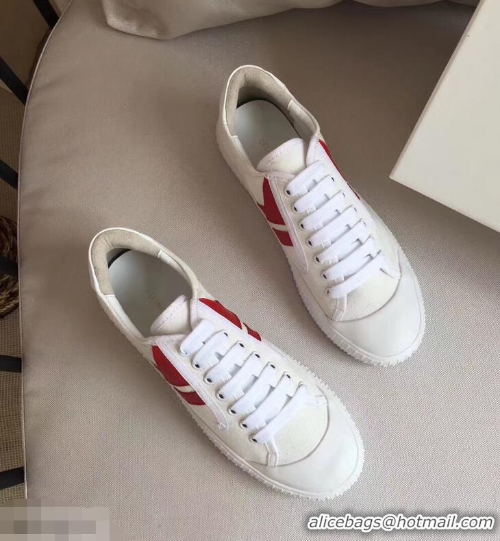 Top Quality Celine Canvas Plimsole Lace Up Sneakers C72426 Red/White