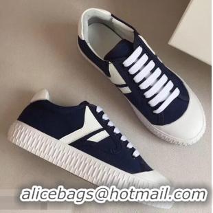 Fashion Discount Celine Canvas Plimsole Lace Up Sneakers C72426 White/Dark Blue