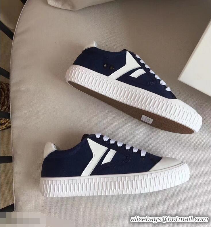 Fashion Discount Celine Canvas Plimsole Lace Up Sneakers C72426 White/Dark Blue