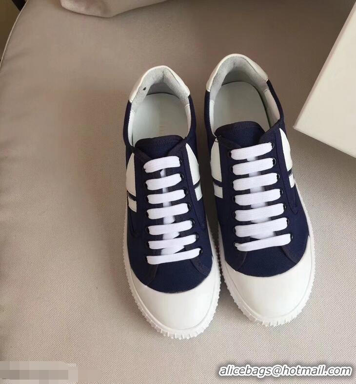 Fashion Discount Celine Canvas Plimsole Lace Up Sneakers C72426 White/Dark Blue