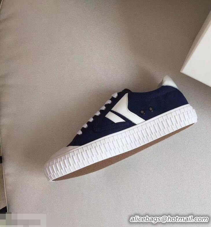 Fashion Discount Celine Canvas Plimsole Lace Up Sneakers C72426 White/Dark Blue