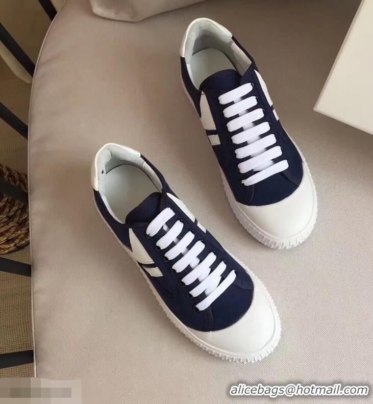 Fashion Discount Celine Canvas Plimsole Lace Up Sneakers C72426 White/Dark Blue