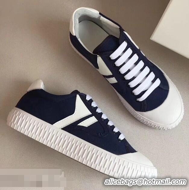 Fashion Discount Celine Canvas Plimsole Lace Up Sneakers C72426 White/Dark Blue